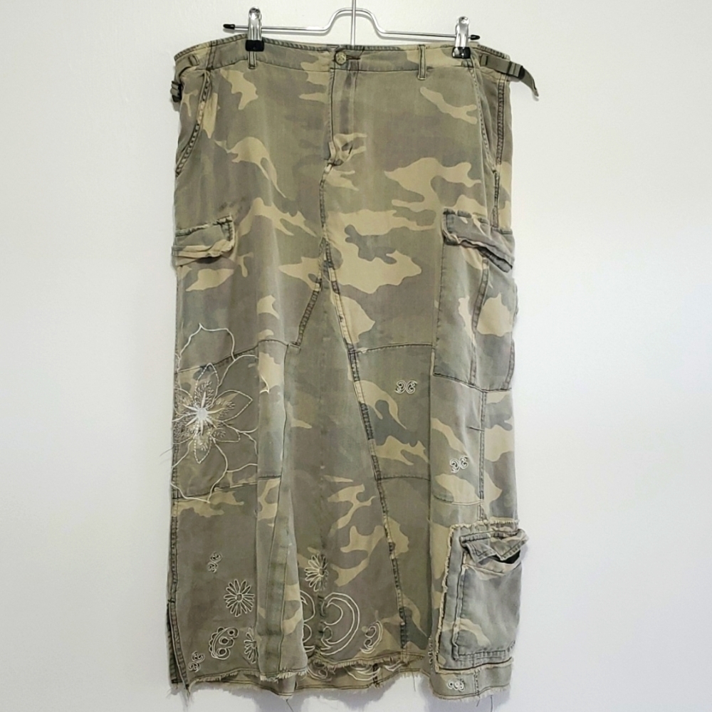 DA-NANG Military Cargo camoflouge army 100% silk skirt large​​​​​​